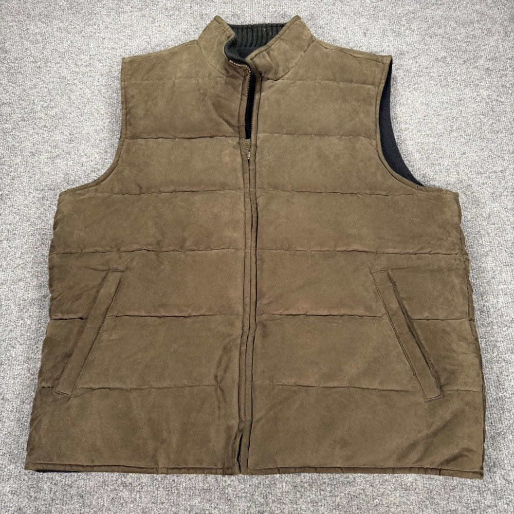 Weathercast by Weatherproof Mens Puffer Vest Brown Faux Suede Fleece Lined Large